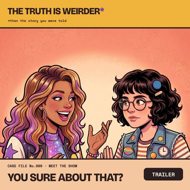 Cass and Pip, the hosts, in the trailer artwork